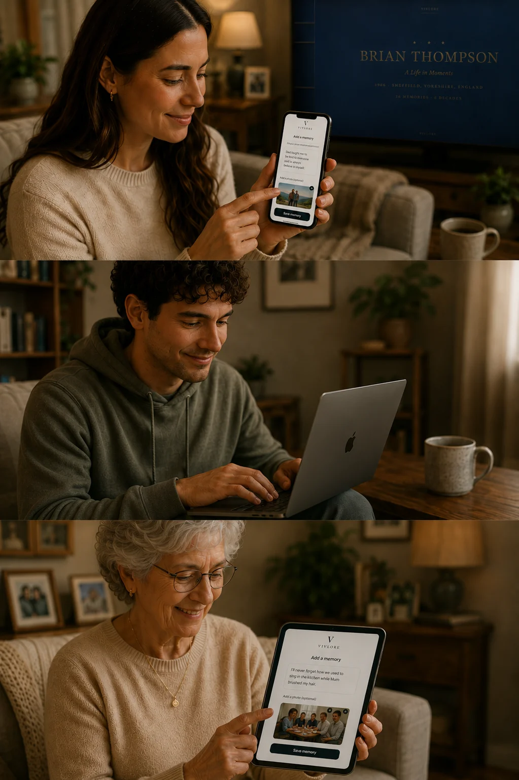 A family adding photos and memories together