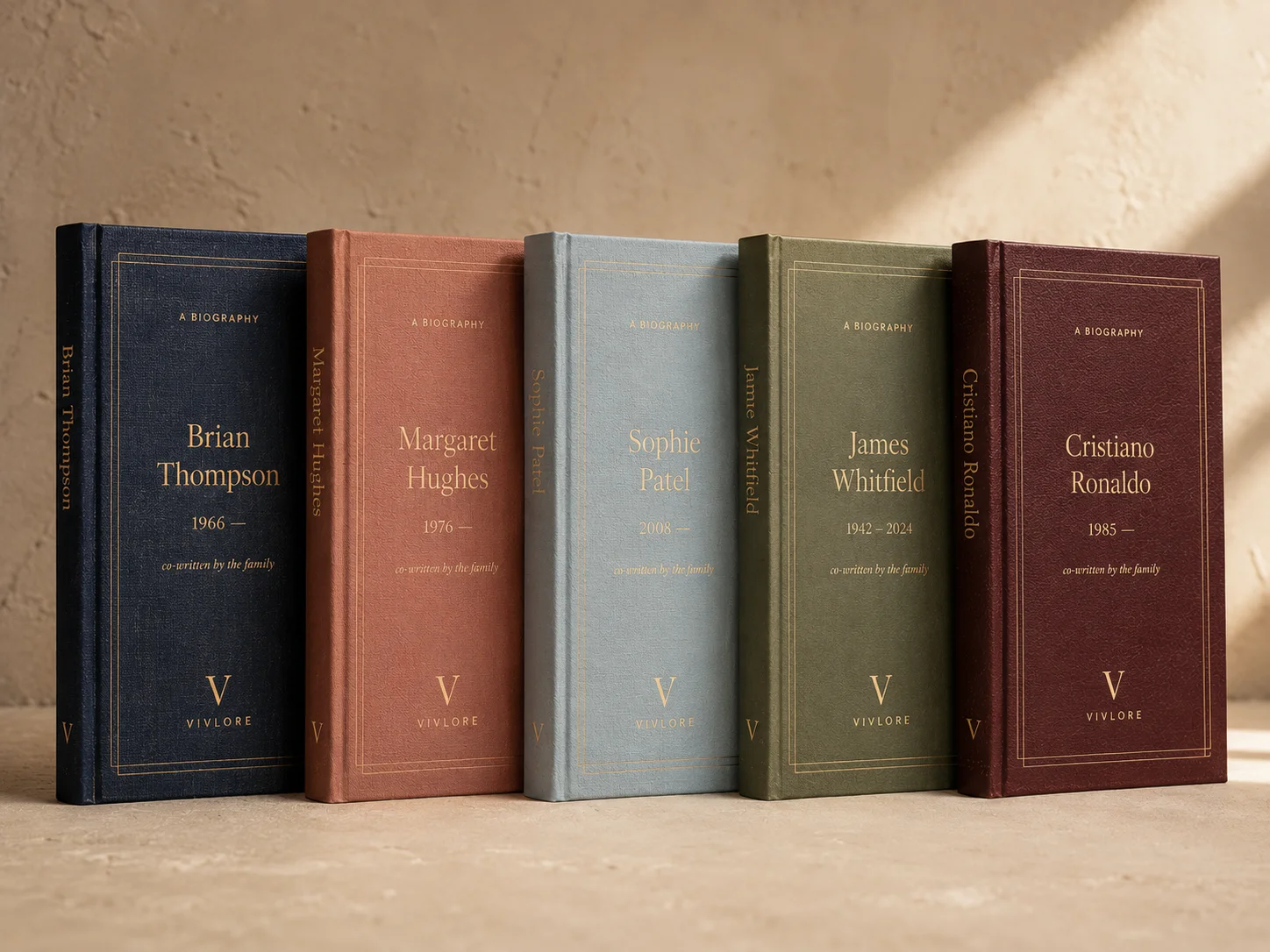 A shelf of finished Vivlore hardback books